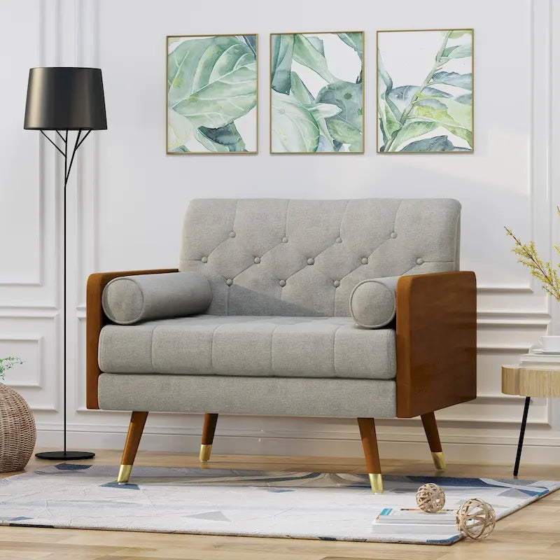 Mid-Century Modern Club Chair with Button Tufting & Gold-Tipped Rubberwood Legs