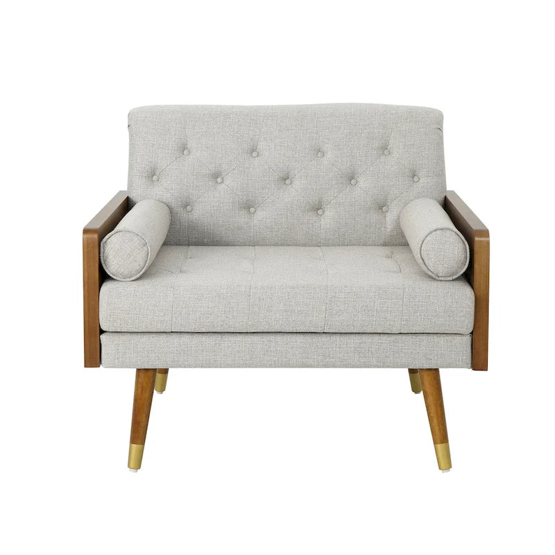 Mid-Century Modern Club Chair with Button Tufting & Gold-Tipped Rubberwood Legs
