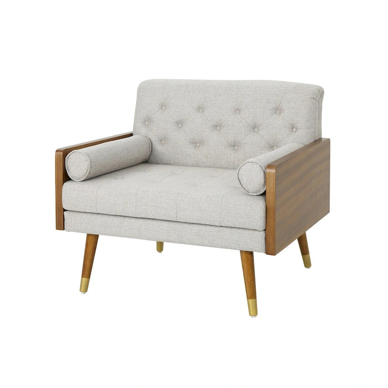 Mid-Century Modern Club Chair with Button Tufting & Gold-Tipped Rubberwood Legs