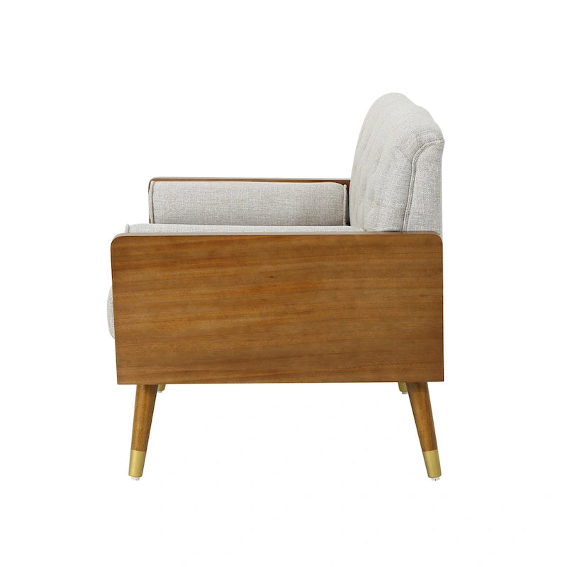 Mid-Century Modern Club Chair with Button Tufting & Gold-Tipped Rubberwood Legs