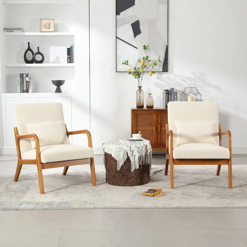 Modern Accent Chair, Solid Wood Padding Lounge Armchairs With One pillow for Living Room, Bedroom, Guest Room