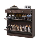 Mirror Shoe Cabinet with 2 Flip Drawers & Barn Door Design, Freestanding Shoe Cabinet Organizer with Drawer and Shelves