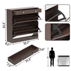 Mirror Shoe Cabinet with 2 Flip Drawers & Barn Door Design, Freestanding Shoe Cabinet Organizer with Drawer and Shelves