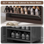 Mirror Shoe Cabinet with 2 Flip Drawers & Barn Door Design, Freestanding Shoe Cabinet Organizer with Drawer and Shelves