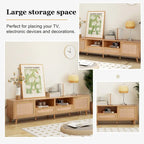 Rattan TV Stand for 85" TVs with Solid Wood Legs & LED Lights – 78.74"