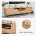 Rattan TV Stand for 85" TVs with Solid Wood Legs & LED Lights – 78.74"