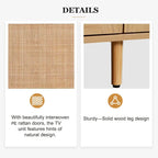 Rattan TV Stand for 85" TVs with Solid Wood Legs & LED Lights – 78.74"