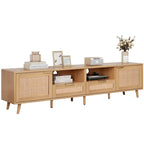 Rattan TV Stand for 85" TVs with Solid Wood Legs & LED Lights – 78.74"
