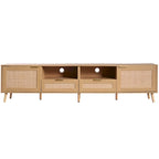 Rattan TV Stand for 85" TVs with Solid Wood Legs & LED Lights – 78.74"