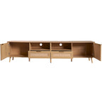 Rattan TV Stand for 85" TVs with Solid Wood Legs & LED Lights – 78.74"