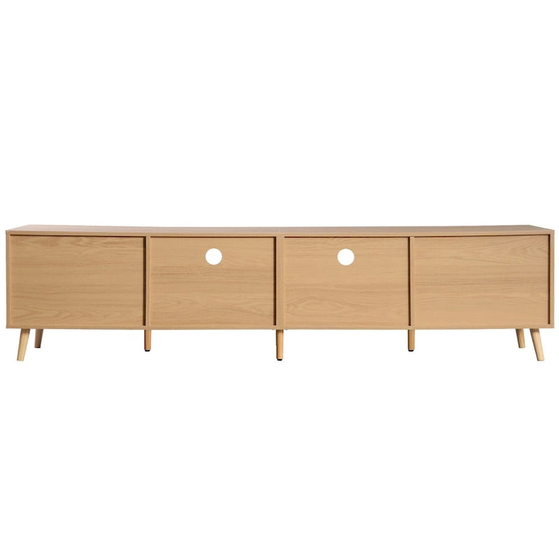 Rattan TV Stand for 85" TVs with Solid Wood Legs & LED Lights – 78.74"