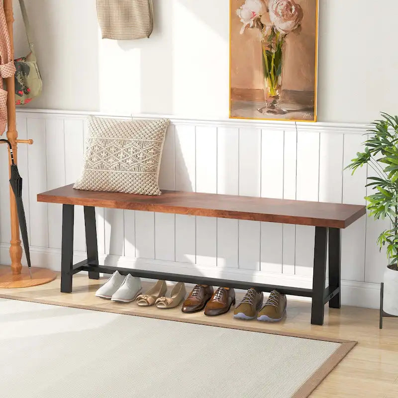 60" Farmhouse Dining & Entryway Bench for 3 – Heavy-Duty Metal Frame, 440 lb Capacity
