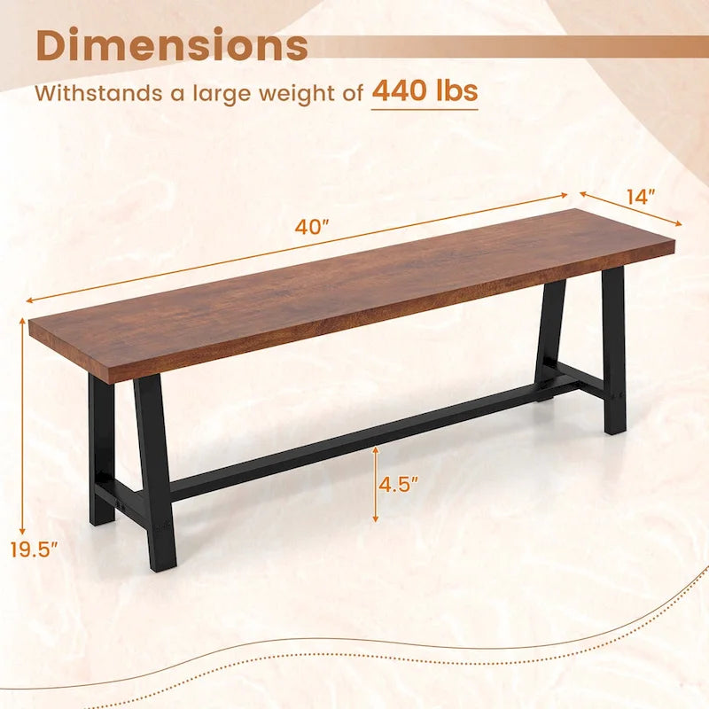 60" Farmhouse Dining & Entryway Bench for 3 – Heavy-Duty Metal Frame, 440 lb Capacity