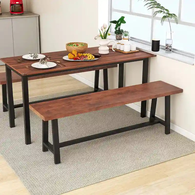 60" Farmhouse Dining & Entryway Bench for 3 – Heavy-Duty Metal Frame, 440 lb Capacity
