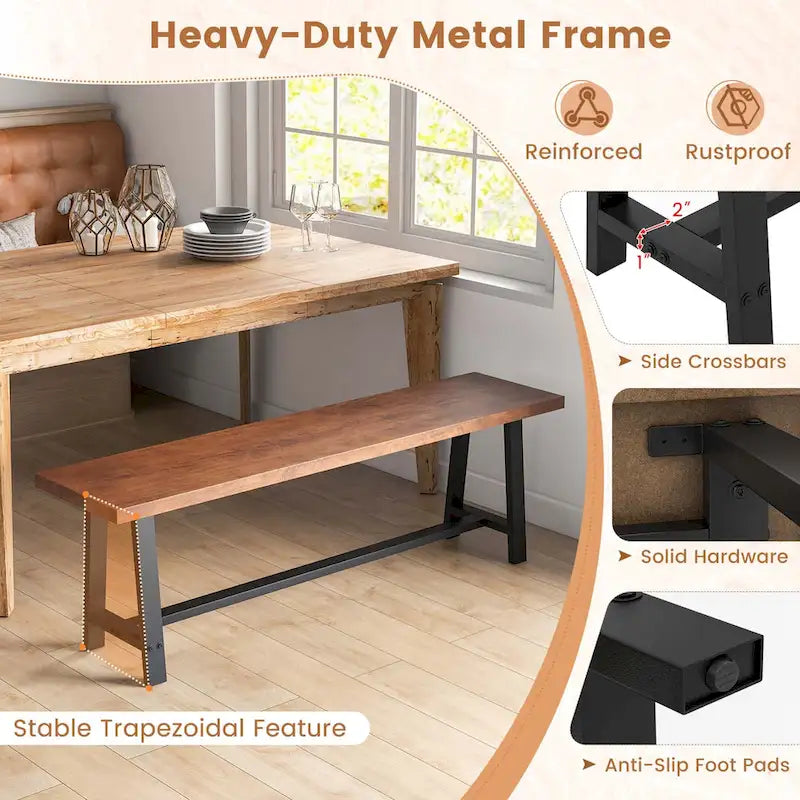 60" Farmhouse Dining & Entryway Bench for 3 – Heavy-Duty Metal Frame, 440 lb Capacity