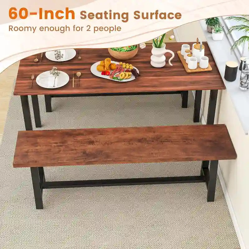 60" Farmhouse Dining & Entryway Bench for 3 – Heavy-Duty Metal Frame, 440 lb Capacity