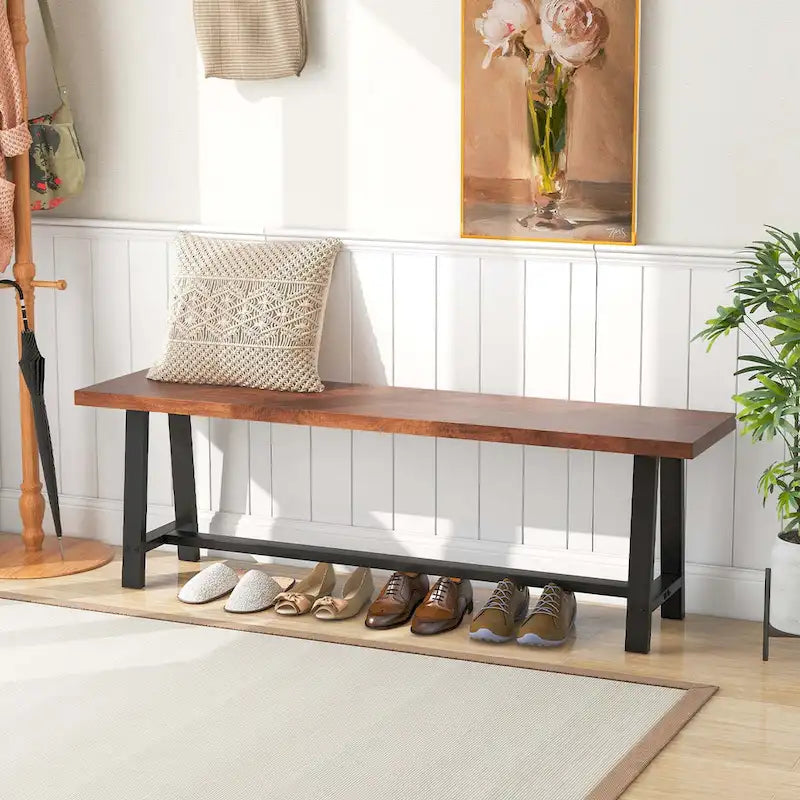 60" Farmhouse Dining & Entryway Bench for 3 – Heavy-Duty Metal Frame, 440 lb Capacity
