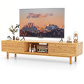 63" Bamboo TV Stand with 3 Storage Compartments & Diamond Sliding Doors