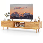 63" Bamboo TV Stand with 3 Storage Compartments & Diamond Sliding Doors