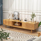 63" Bamboo TV Stand with 3 Storage Compartments & Diamond Sliding Doors