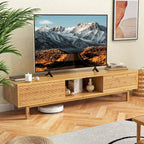 63" Bamboo TV Stand with 3 Storage Compartments & Diamond Sliding Doors
