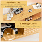 63" Bamboo TV Stand with 3 Storage Compartments & Diamond Sliding Doors