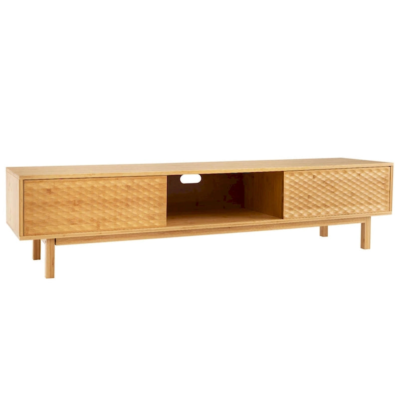 63" Bamboo TV Stand with 3 Storage Compartments & Diamond Sliding Doors