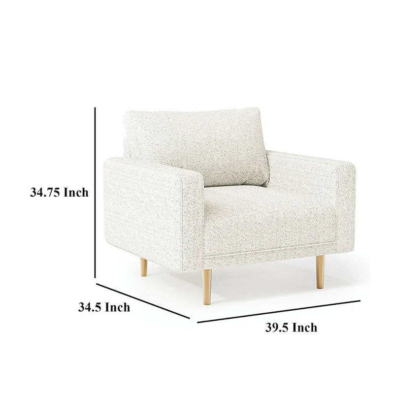 Modern Boucle Accent Chair with Bench Seat, Track Arms & Wood Legs
