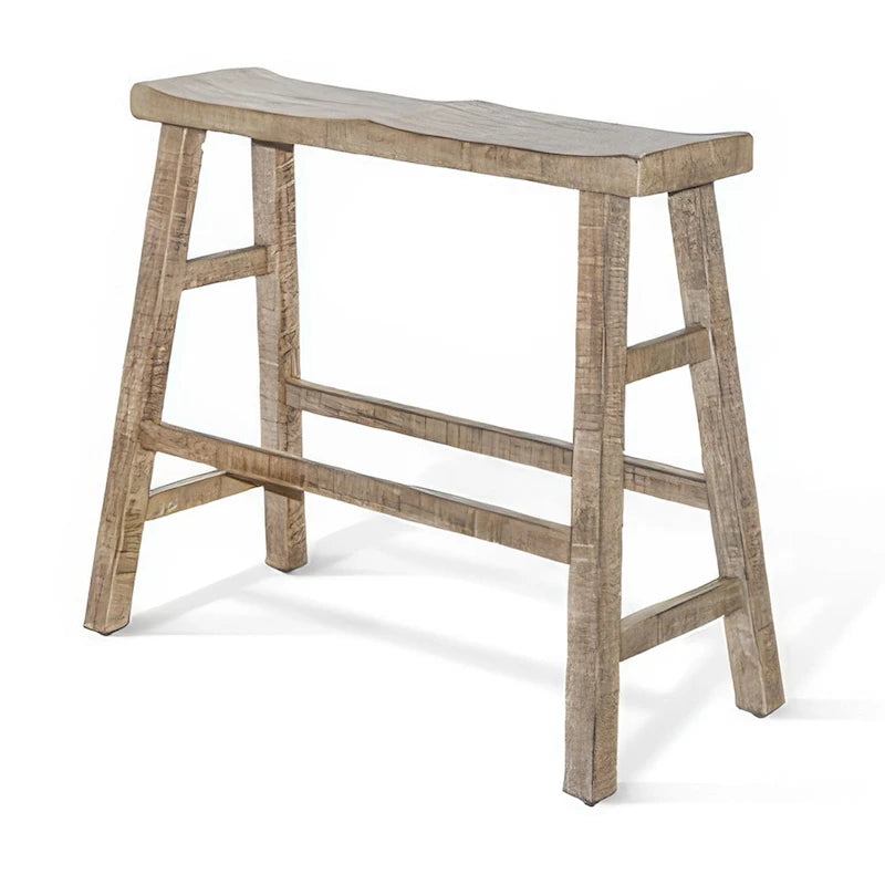 33" Rustic Bar Height Bench in Light Brown Mahogany with Saddle Seat