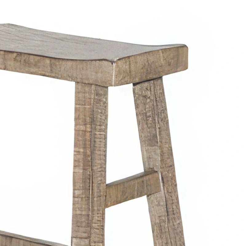33" Rustic Bar Height Bench in Light Brown Mahogany with Saddle Seat