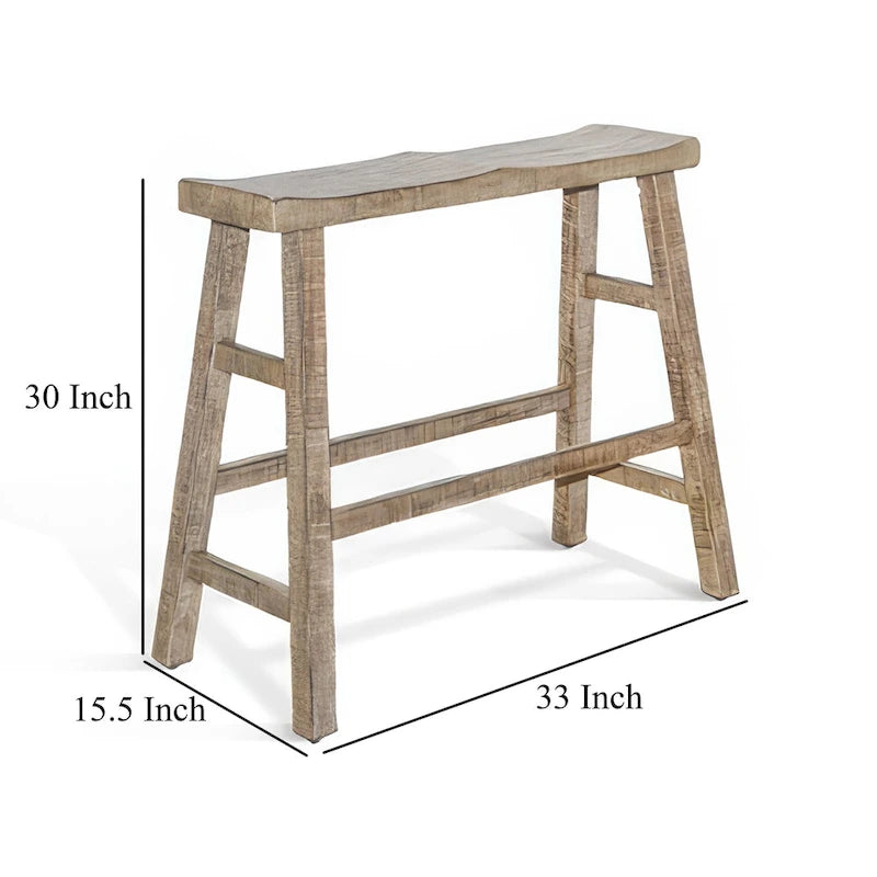 33" Rustic Bar Height Bench in Light Brown Mahogany with Saddle Seat
