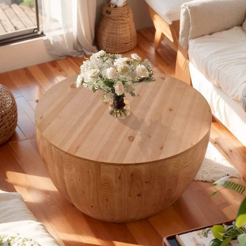 Vintage Style Bucket Shaped Coffee Table with Storage and Reasonable Load-bearing Capacity