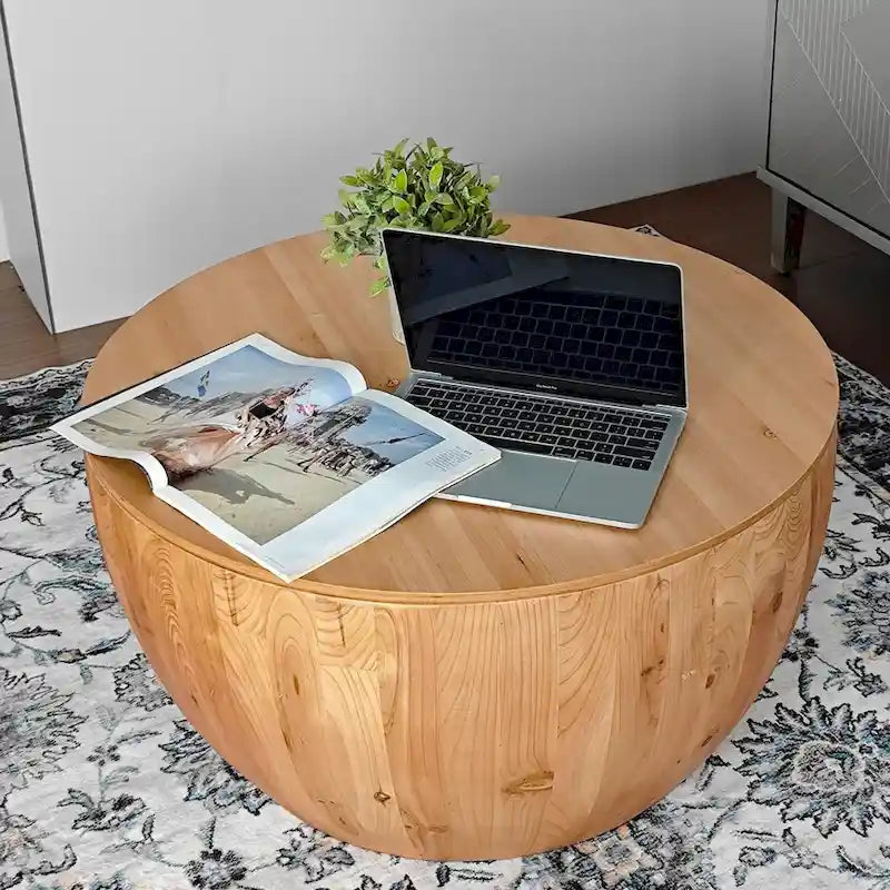 Vintage Style Bucket Shaped Coffee Table with Storage and Reasonable Load-bearing Capacity