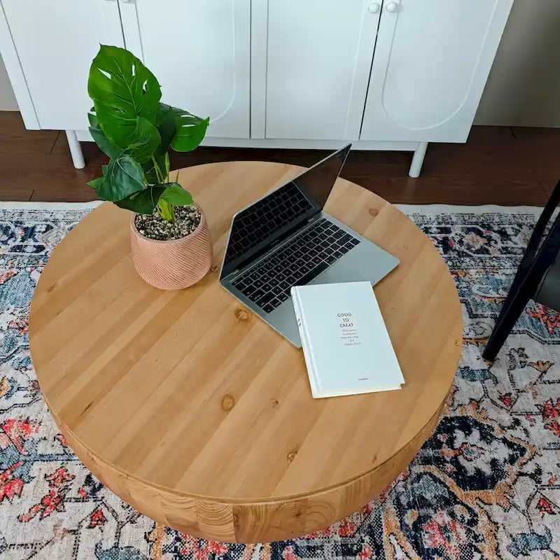 Vintage Style Bucket Shaped Coffee Table with Storage and Reasonable Load-bearing Capacity
