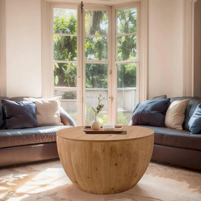 Vintage Style Bucket Shaped Coffee Table with Storage and Reasonable Load-bearing Capacity