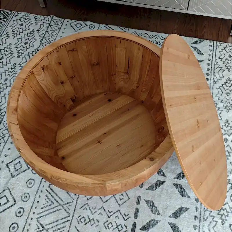 Vintage Style Bucket Shaped Coffee Table with Storage and Reasonable Load-bearing Capacity