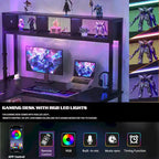 Reversible L-shaped Computer Desk with Storage Shelves and LED Strip and Power Outlets,Corner Desk Gaming Table