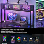 Reversible L-shaped Computer Desk with Storage Shelves and LED Strip and Power Outlets,Corner Desk Gaming Table