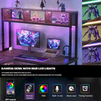 Reversible L-shaped Computer Desk with Storage Shelves and LED Strip and Power Outlets,Corner Desk Gaming Table