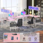 Reversible L-shaped Computer Desk with Storage Shelves and LED Strip and Power Outlets,Corner Desk Gaming Table