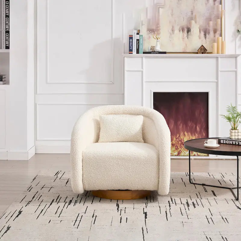 Swivel Accent Chair, 360-degree Swivel Barrel Chair with Velvet Fabric Upholstery, Comfy Pumpkin-Shaped Swivel Chair