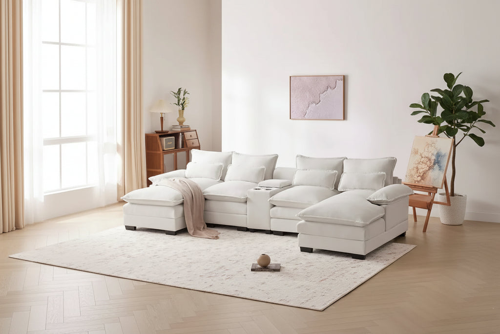 Modern U-shaped Cloud Sectional Couch, Convertible Sleeper Couch