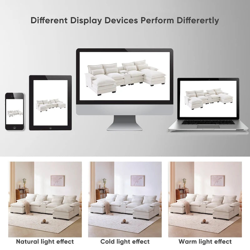 Modern U-shaped Cloud Sectional Couch, Convertible Sleeper Couch