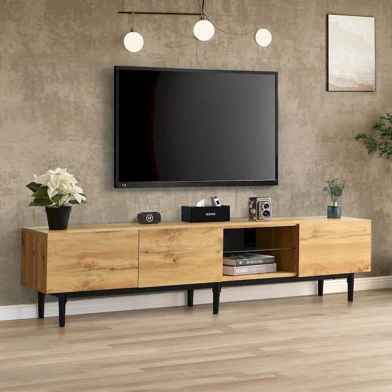 70" TV Stand with LED Lights, Cabinets & Open Shelves for TVs Up to 80"