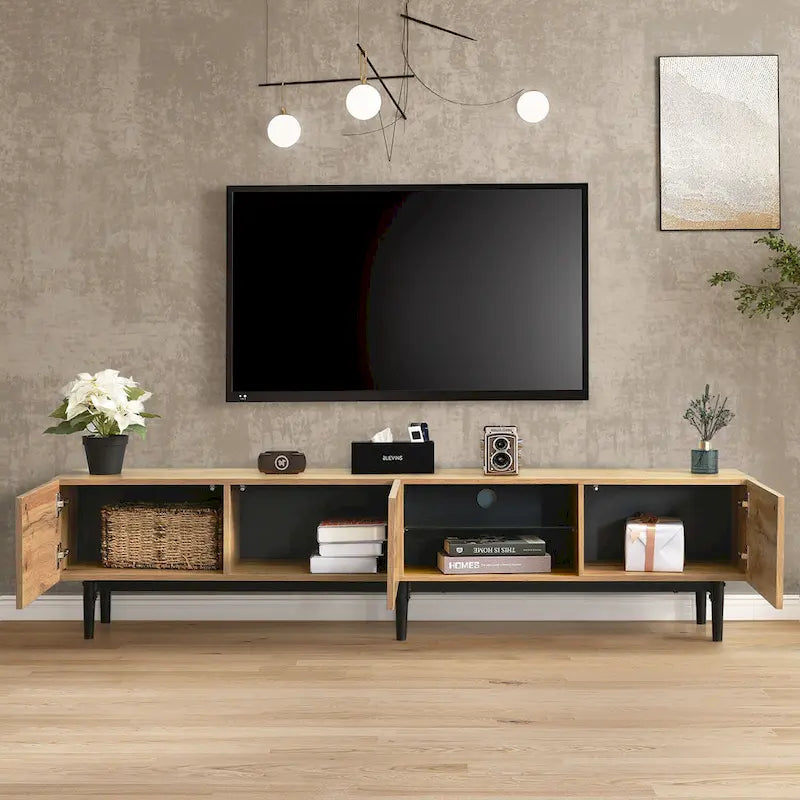 70" TV Stand with LED Lights, Cabinets & Open Shelves for TVs Up to 80"
