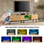 70" TV Stand with LED Lights, Cabinets & Open Shelves for TVs Up to 80"