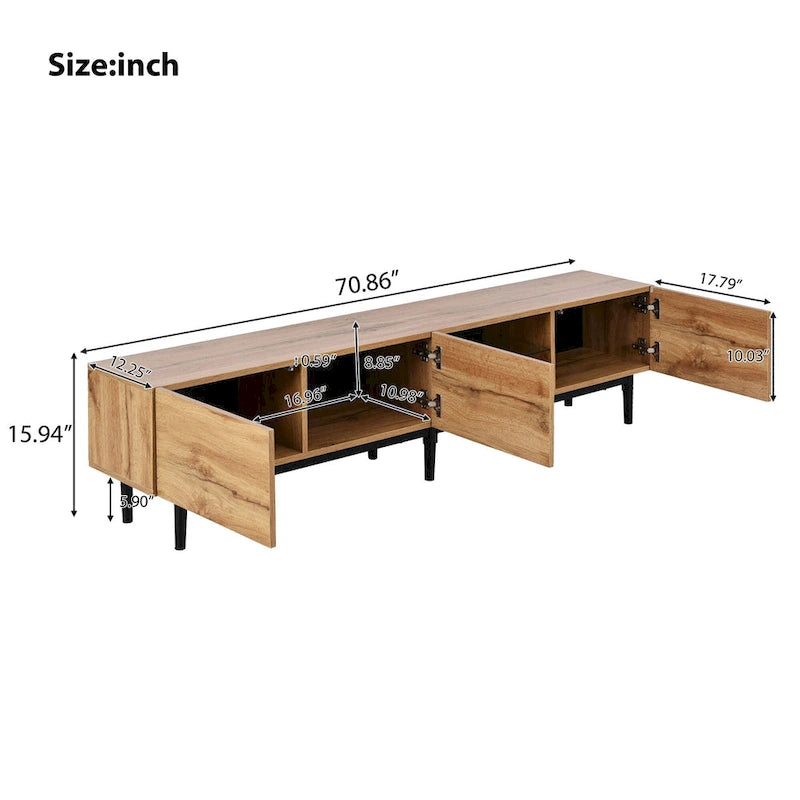 70" TV Stand with LED Lights, Cabinets & Open Shelves for TVs Up to 80"