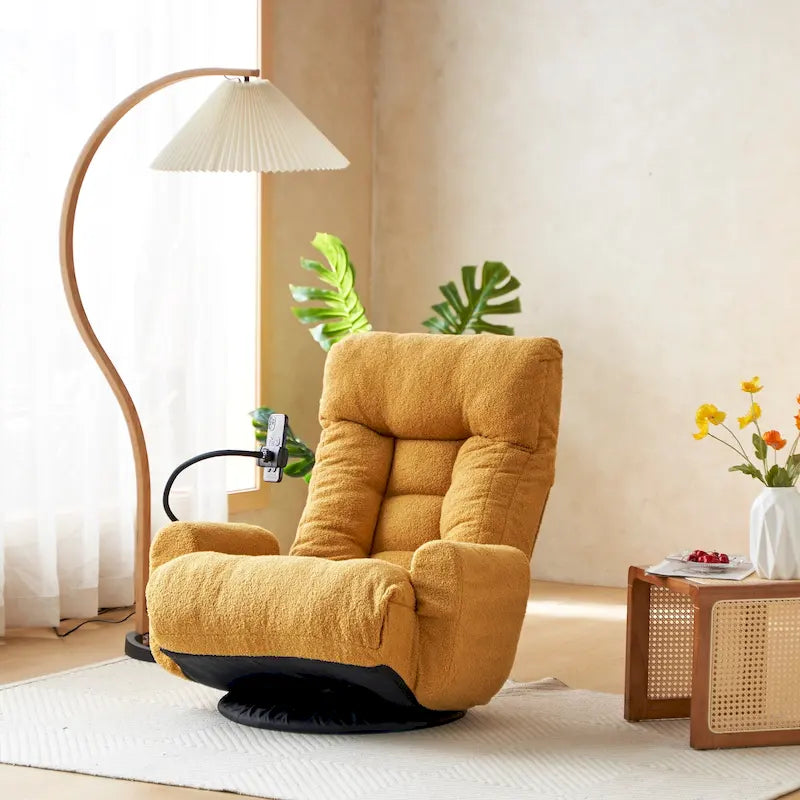360° Swivel Manual Recliner Chair with Phone Holder, Adjustable Headrest & Backrest