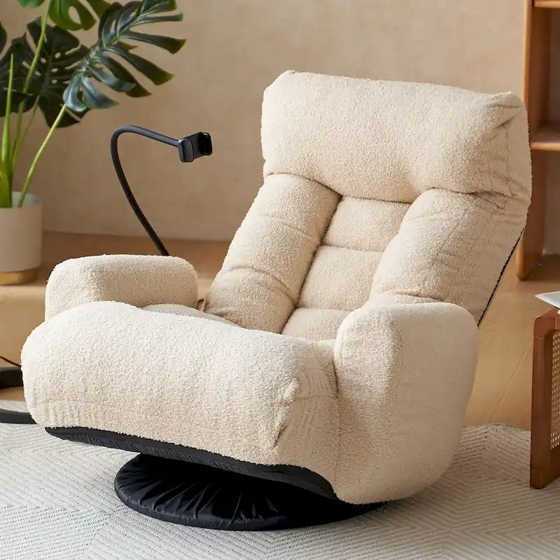 360° Swivel Manual Recliner Chair with Phone Holder, Adjustable Headrest & Backrest