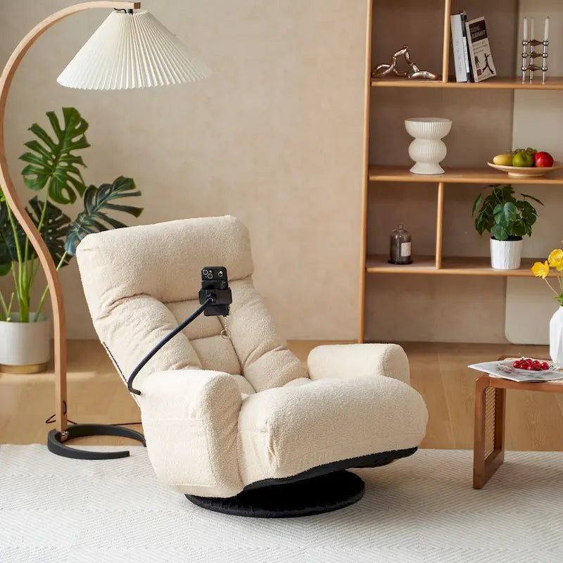 360° Swivel Manual Recliner Chair with Phone Holder, Adjustable Headrest & Backrest